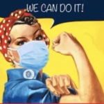 Rosie the riveter wearing a mask